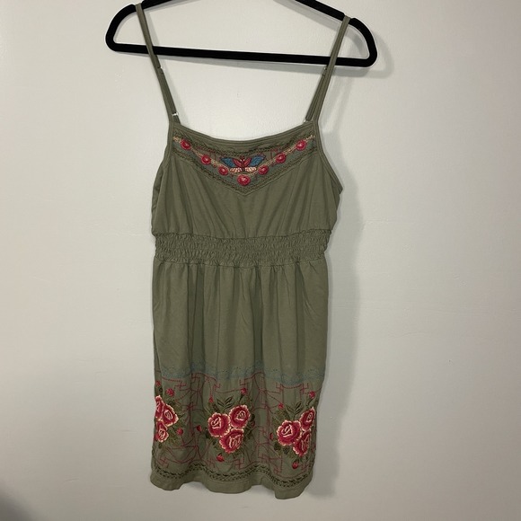 Johnny Was Tops - Johnny Was Top Dress Women's‎ L Embroidered Boho Tank Tee Olive Green Floral